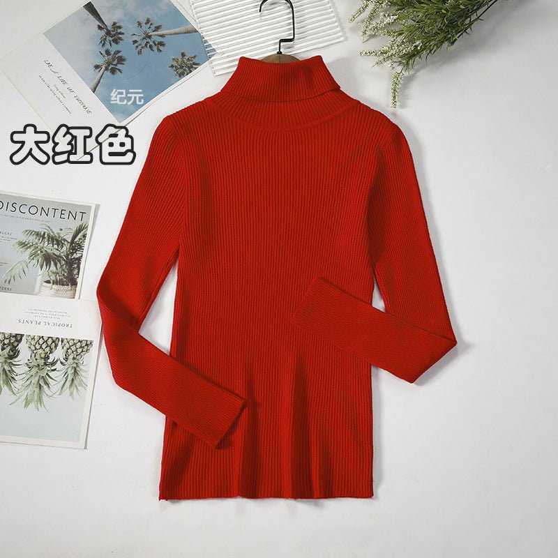 Long - sleeved turtleneck hi - neck solid color Korean style pullover sweater (24 colors) - Negative Apparel