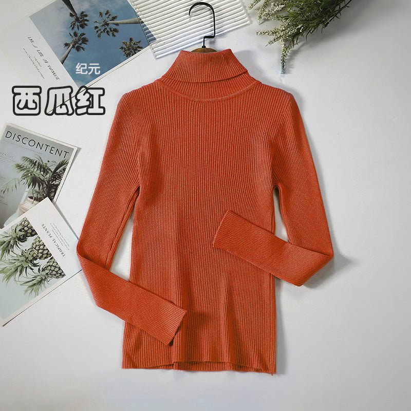 Long - sleeved turtleneck hi - neck solid color Korean style pullover sweater (24 colors) - Negative Apparel