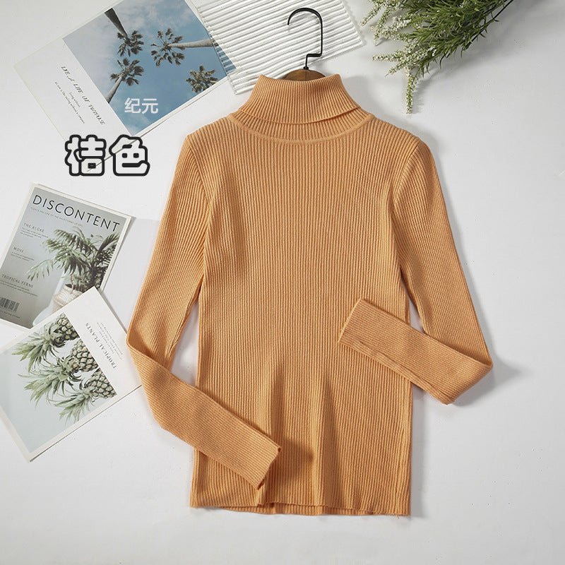 Long - sleeved turtleneck hi - neck solid color Korean style pullover sweater (24 colors) - Negative Apparel