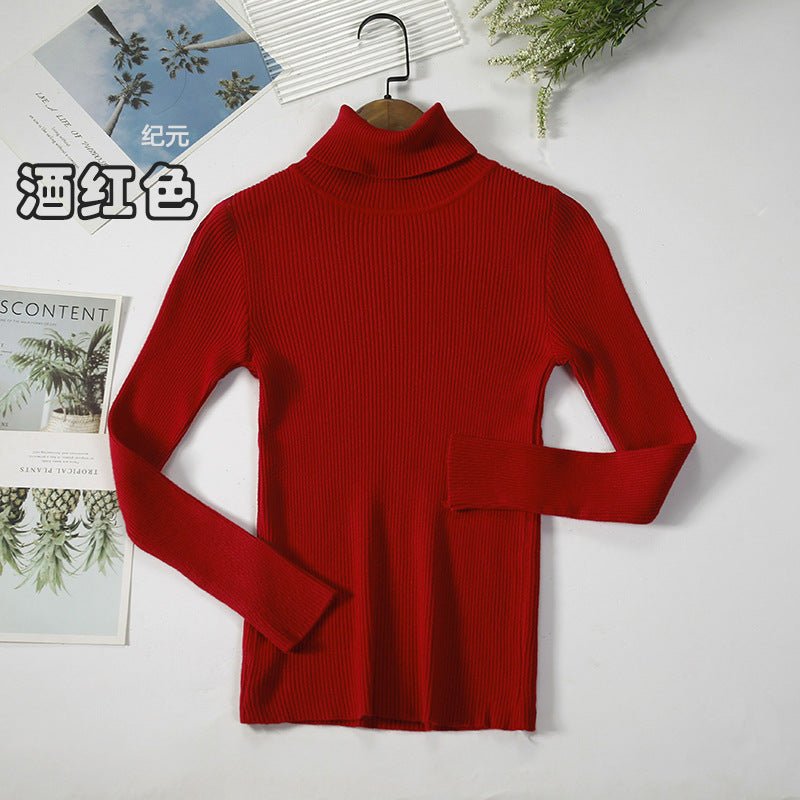 Long - sleeved turtleneck hi - neck solid color Korean style pullover sweater (24 colors) - Negative Apparel