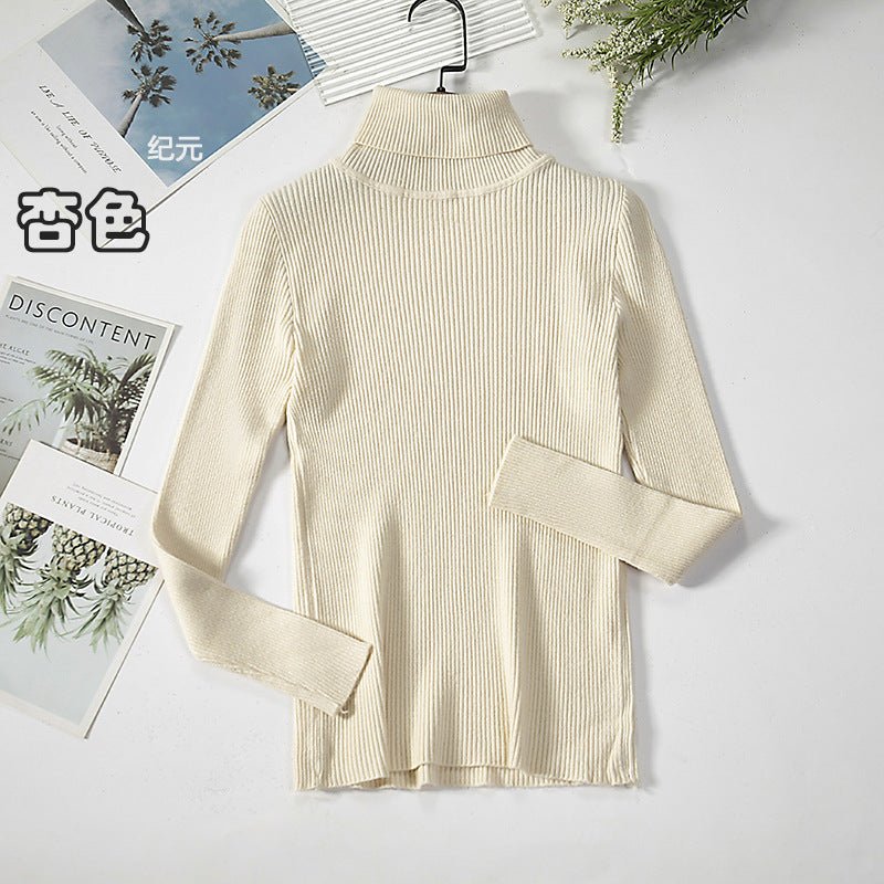 Long - sleeved turtleneck hi - neck solid color Korean style pullover sweater (24 colors) - Negative Apparel