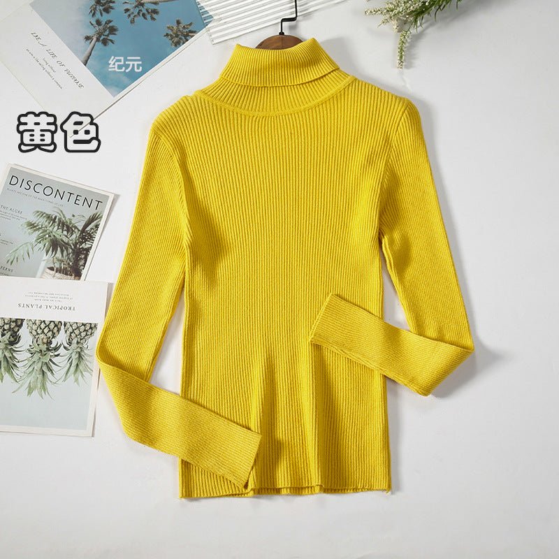 Long - sleeved turtleneck hi - neck solid color Korean style pullover sweater (24 colors) - Negative Apparel