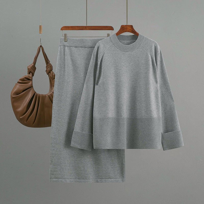 Loose knitted round neck loose skirt two - piece set - Negative Apparel