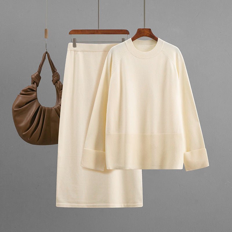 Loose knitted round neck loose skirt two - piece set - Negative Apparel