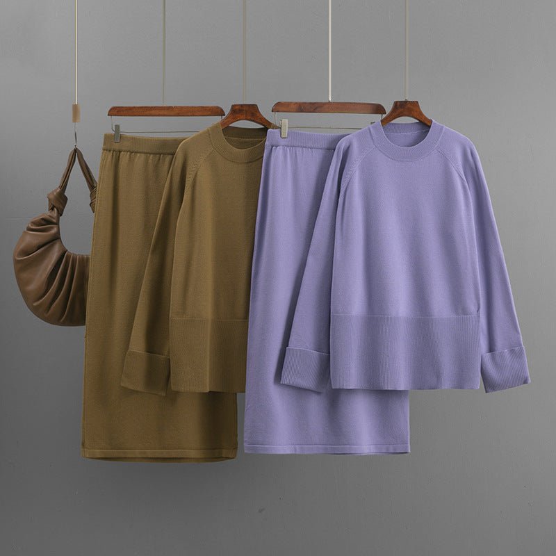 Loose knitted round neck loose skirt two - piece set - Negative Apparel