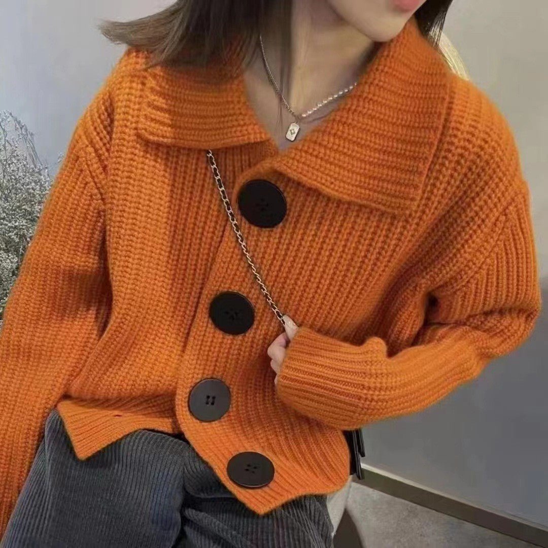 Loose Korean style large button lapel knitted cardigan - Negative Apparel