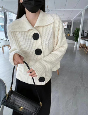 Loose Korean style large button lapel knitted cardigan - Negative Apparel