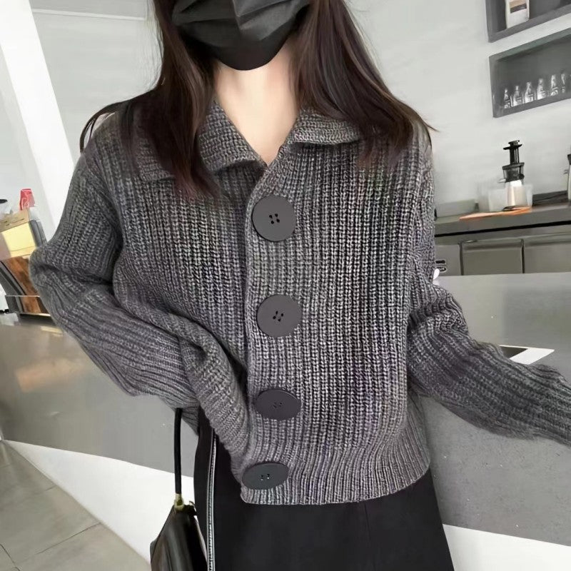 Loose Korean style large button lapel knitted cardigan - Negative Apparel