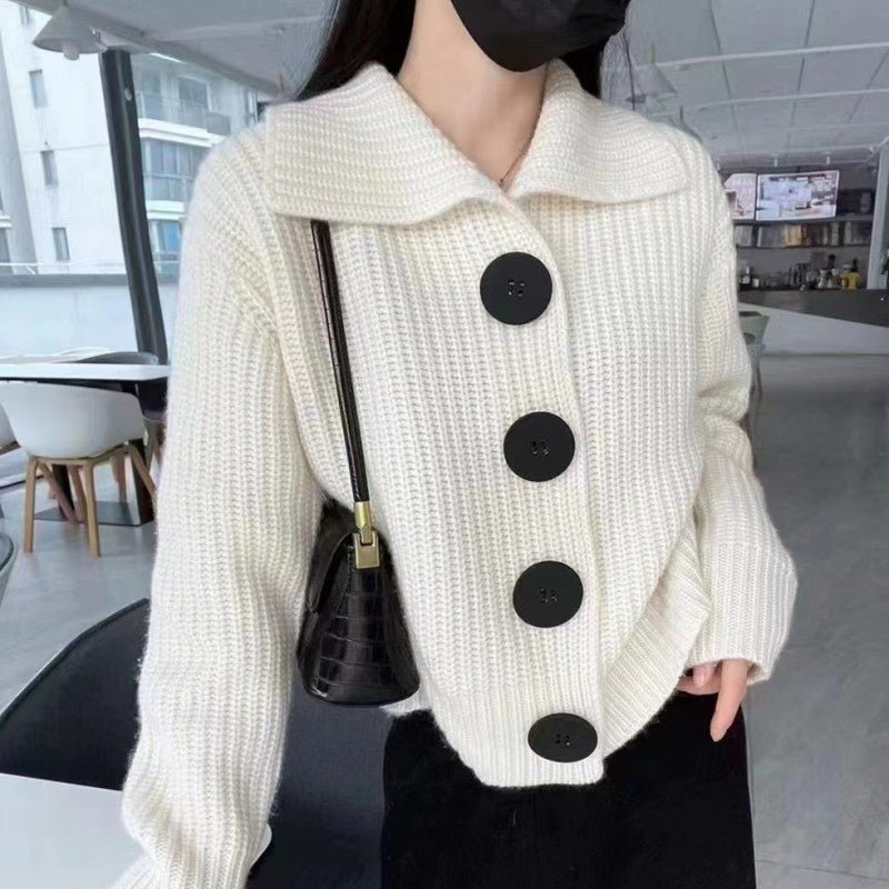 Loose Korean style large button lapel knitted cardigan - Negative Apparel