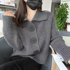 Loose Korean style large button lapel knitted cardigan - Negative Apparel