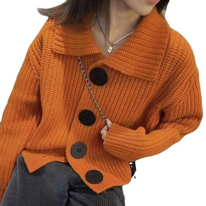 Loose Korean style large button lapel knitted cardigan - Negative Apparel