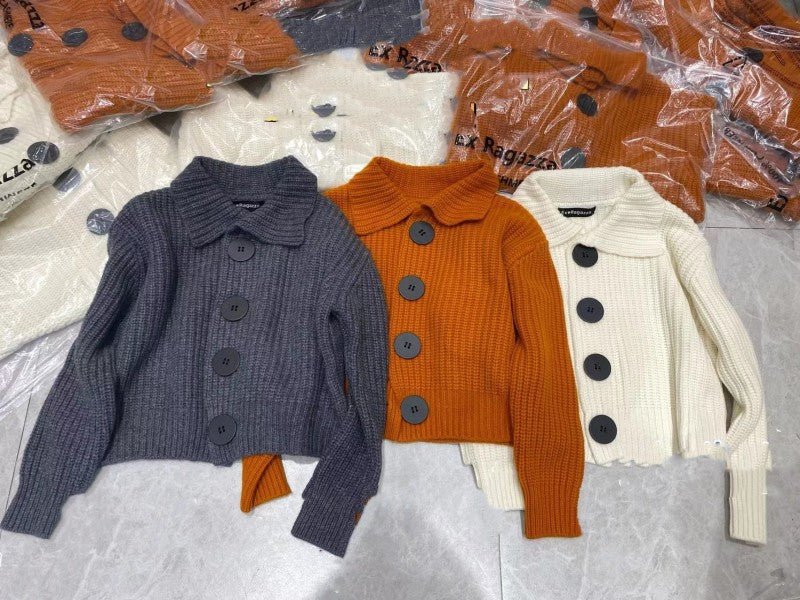 Loose Korean style large button lapel knitted cardigan - Negative Apparel