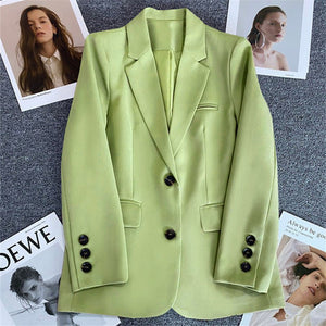 Loose Straight Blazer For Women with Black Buttons - Negative Apparel