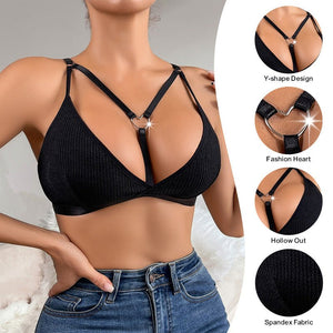 Love buckle, thin straps, small design, no steel ring, breathable, gathered, women's bra - Negative Apparel