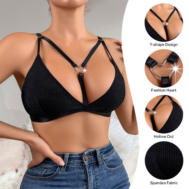 Love buckle, thin straps, small design, no steel ring, breathable, gathered, women's bra - Negative Apparel