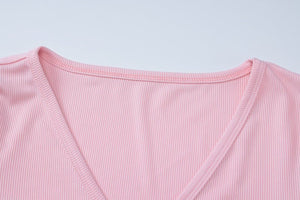 Low - cut V - neck tight long - sleeved top fashionable sports style shorts two - piece suit - Negative Apparel