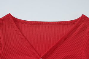 Low - cut V - neck tight long - sleeved top fashionable sports style shorts two - piece suit - Negative Apparel