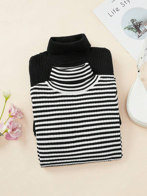 LUNE 3pcs/Set Turtleneck Ribbed Fashionable All - Match Pullover Sweaters - Negative Apparel