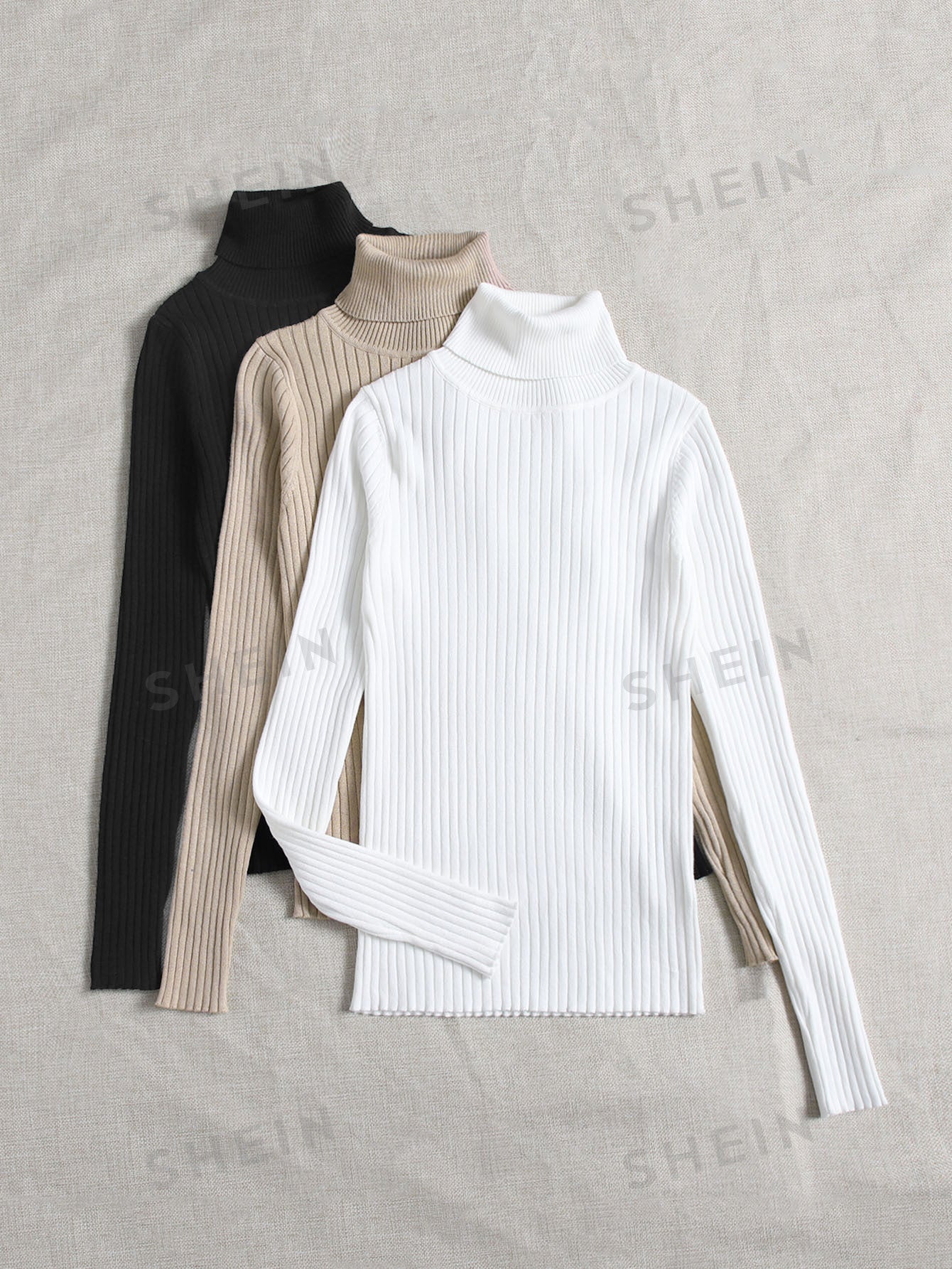 LUNE 3pcs/Set Turtleneck Ribbed Fashionable All - Match Pullover Sweaters - Negative Apparel