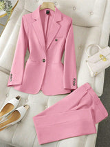 LUNE Solid Color Single - Breasted Suit Jacket And Trousers Elegant Two - Piece Suit - Negative Apparel