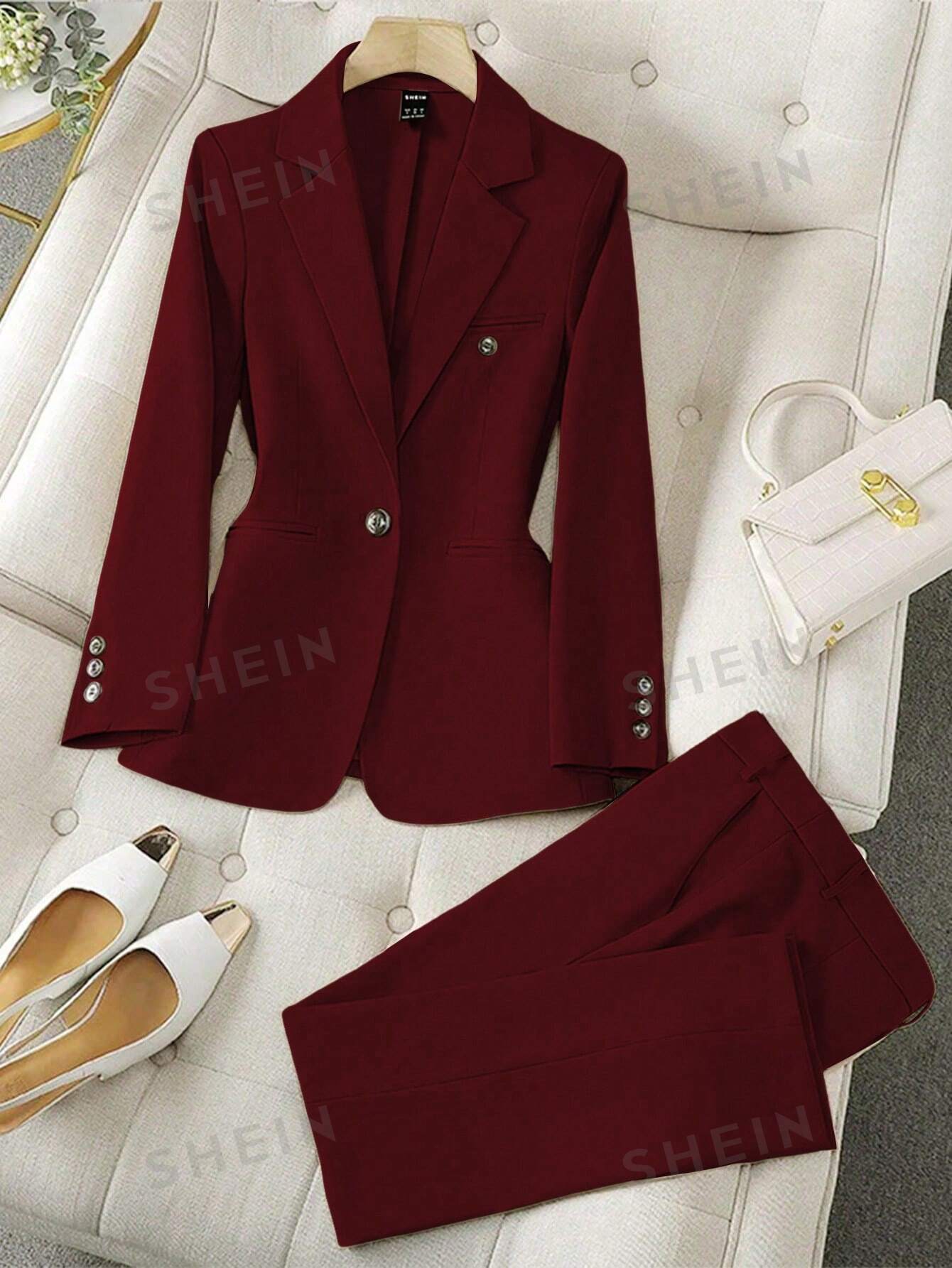 LUNE Solid Color Single - Breasted Suit Jacket And Trousers Elegant Two - Piece Suit - Negative Apparel