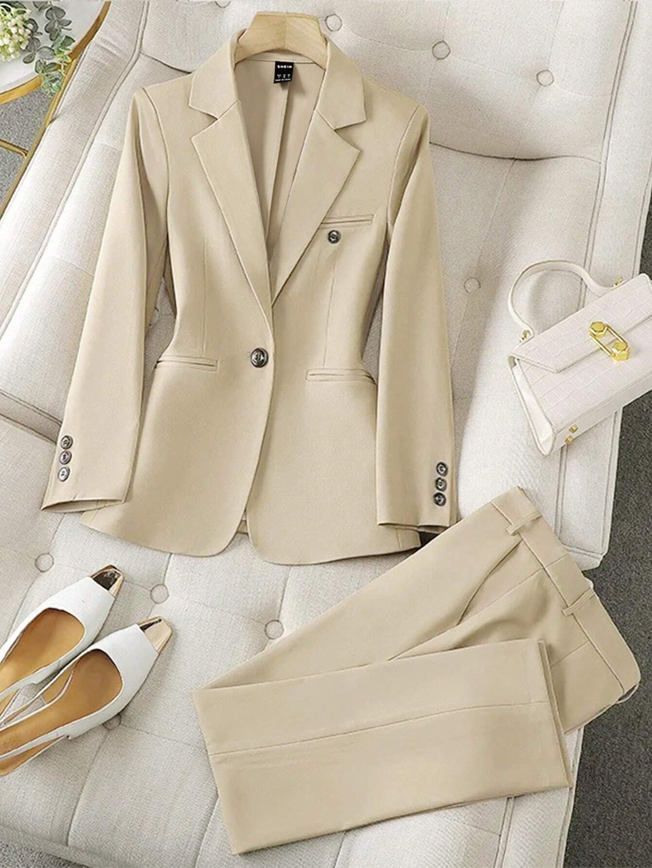 LUNE Solid Color Single - Breasted Suit Jacket And Trousers Elegant Two - Piece Suit - Negative Apparel