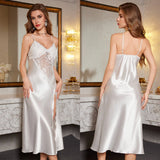 Luxury Midnight New Ice Silk Pajamas Women's Spring and Autumn Lace Sexy Long Suspender Pajamas SQ3558 - Negative Apparel