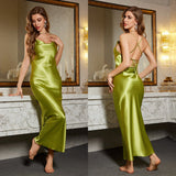 luxury midnightnew ice silk pajamas women's spring and summer sexy backless long nightdress CQ22153 - Negative Apparel