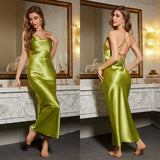 luxury midnightnew ice silk pajamas women's spring and summer sexy backless long nightdress CQ22153 - Negative Apparel