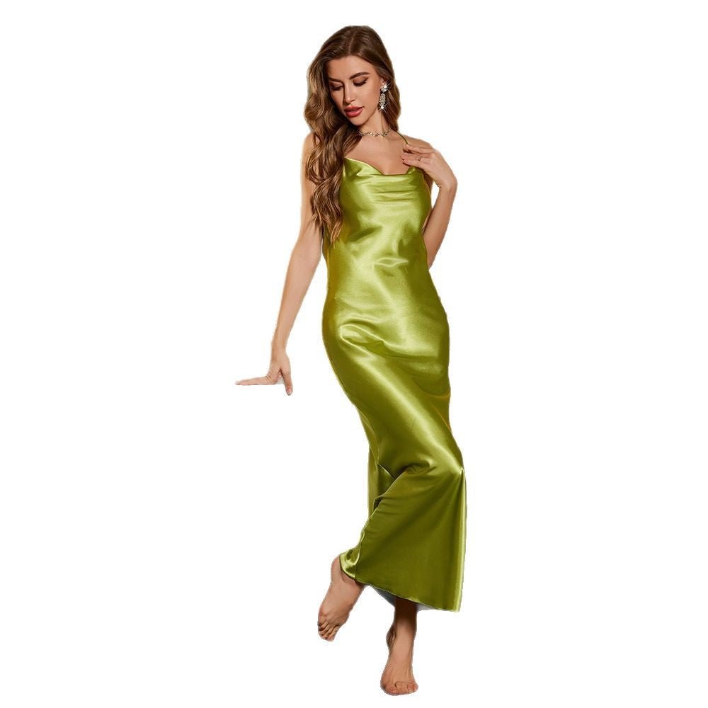 luxury midnightnew ice silk pajamas women's spring and summer sexy backless long nightdress CQ22153 - Negative Apparel