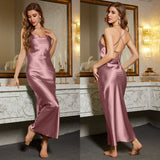 luxury midnightnew ice silk pajamas women's spring and summer sexy backless long nightdress CQ22153 - Negative Apparel