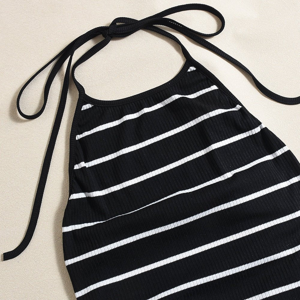 Marina Halter | Striped High - Elastic Maxi Dress - Negative Apparel