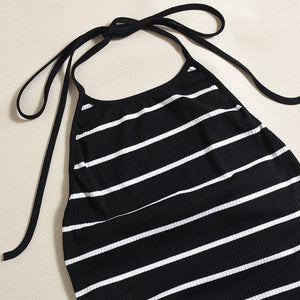 Marina Halter | Striped High - Elastic Maxi Dress - Negative Apparel