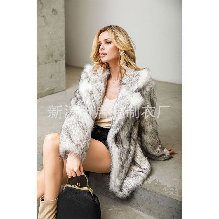 Medium - length suit jacket coat artificial fur imitation fur coat - Negative Apparel