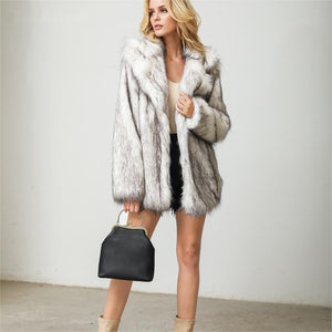 Medium - length suit jacket coat artificial fur imitation fur coat - Negative Apparel