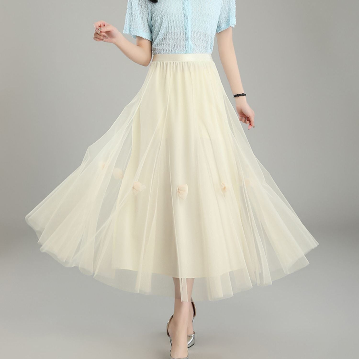 Mesh skirt women's spring and summer 2023 high waist new Korean version temperament drape gauze skirt big swing skirt - Negative Apparel