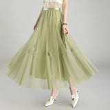 Mesh skirt women's spring and summer 2023 high waist new Korean version temperament drape gauze skirt big swing skirt - Negative Apparel