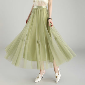 Mesh skirt women's spring and summer 2023 high waist new Korean version temperament drape gauze skirt big swing skirt - Negative Apparel
