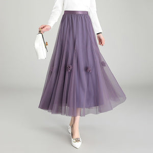 Mesh skirt women's spring and summer 2023 high waist new Korean version temperament drape gauze skirt big swing skirt - Negative Apparel