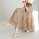 Mesh skirt women's spring and summer 2023 high waist new Korean version temperament drape gauze skirt big swing skirt - Negative Apparel