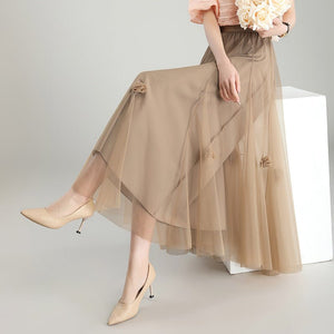 Mesh skirt women's spring and summer 2023 high waist new Korean version temperament drape gauze skirt big swing skirt - Negative Apparel