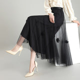 Mesh skirt women's spring and summer 2023 high waist new Korean version temperament drape gauze skirt big swing skirt - Negative Apparel