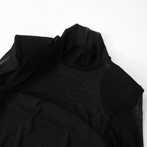 Mesh splicing finger sleeve long sleeve high collar slim bodycon long dress - Negative Apparel