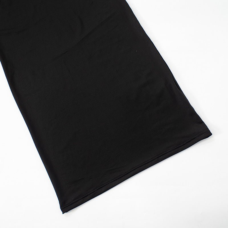 Mesh splicing finger sleeve long sleeve high collar slim bodycon long dress - Negative Apparel