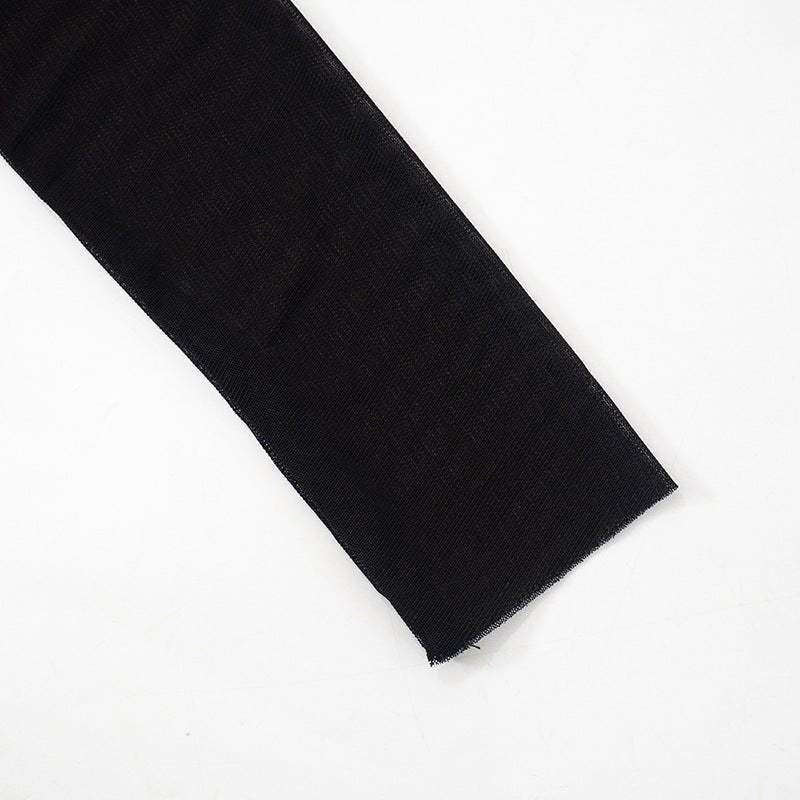 Mesh splicing finger sleeve long sleeve high collar slim bodycon long dress - Negative Apparel