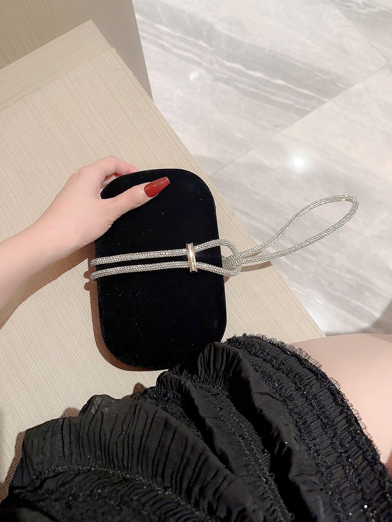 Metallic Diamond Decorated Box Clutch Evening Bag Evening Bag, Dinner Bag Glamorous,Elegant,Exquisite,Quiet Luxury Rhinestone For Party Girl,Woman,Bride Perfect For Party,Dinner/Banquet - Negative Apparel