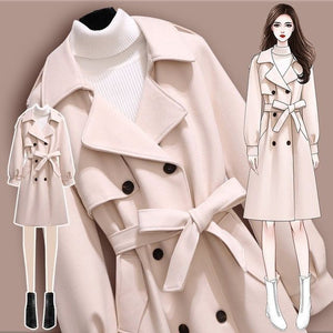 Mid - length thick woolen coat for women - Negative Apparel