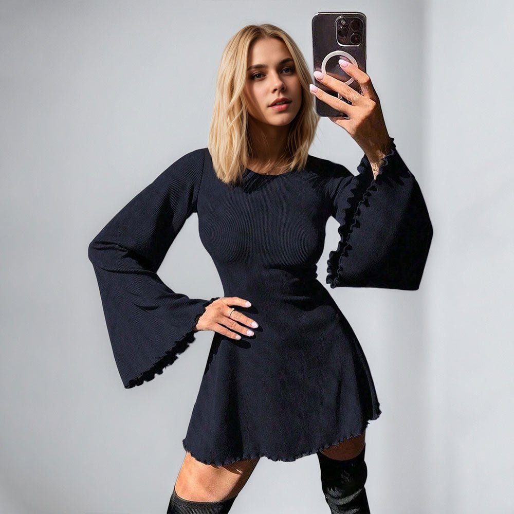 Midnight Muse | Backless Flared - Sleeve Mini Dress - Negative Apparel