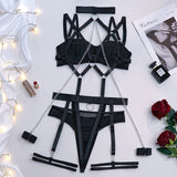 Midnight Rebel | Chain - Detail 4 - Piece Mesh Lingerie Set - Negative Apparel