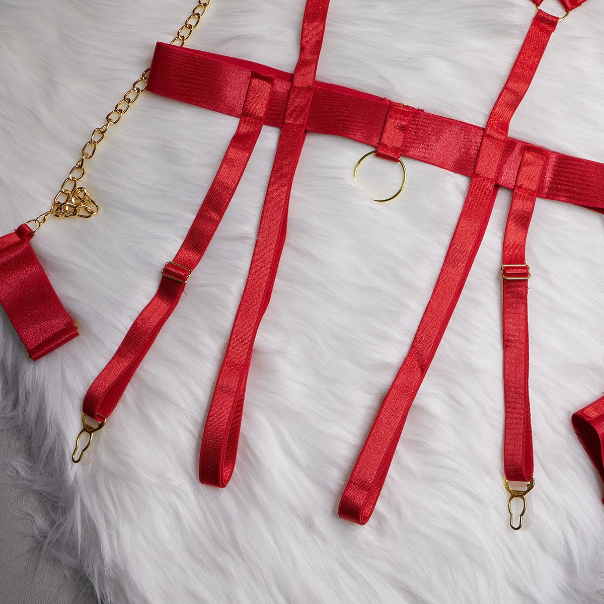 Midnight Rebel | Chain - Detail 4 - Piece Mesh Lingerie Set - Negative Apparel